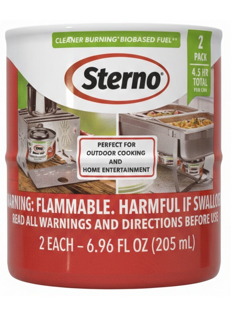 Sterno Ethanol Gel Canned Heat Fuel Cans 4.5 Hrs Total Burn Time 2 Pack 205 ML - Image 1